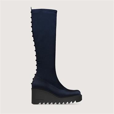 Marco Moreo Liege Studed Knee High Wedge - Navy Stretch